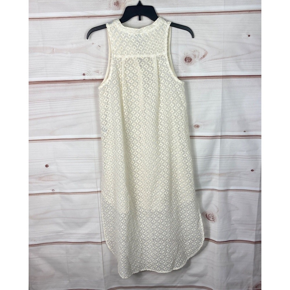 HD In Paris Top Women XS Ivory Embroidered Hi Low Tunic Pleated Sleeveless Sheer - Picture 7 of 9